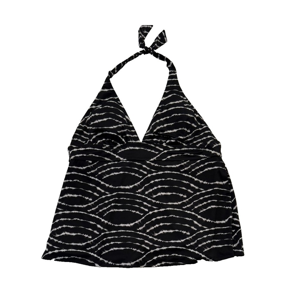 Venus Size 22 Black & White Tie Dye Pattern Backless Halter Tankini Swimsuit Top
